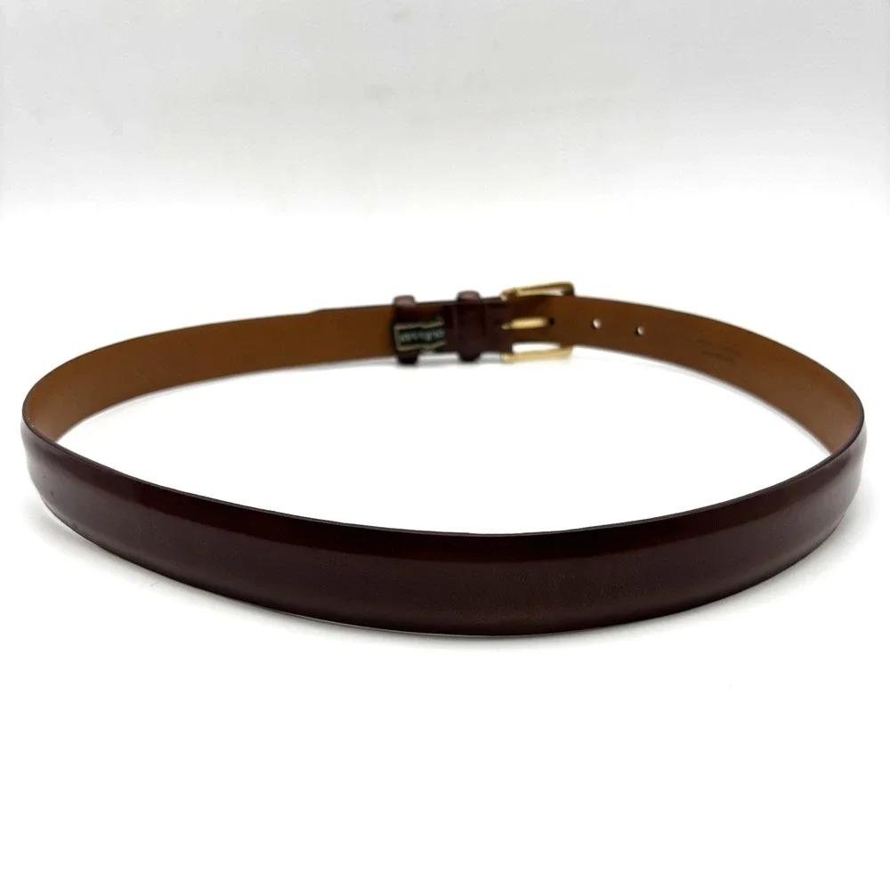 Vintage Cole Haan A2028 Gloss Brown Leather Brass Buckle Dress Belt 36 USA Made